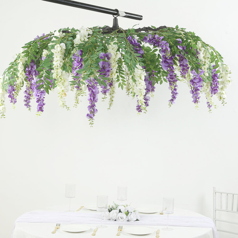 55inch Cream Purple Artificial Silk Wisteria Vine Round Hanging Canopy, Draping Garland Flower