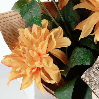 Realistic and Low-Maintenance Orange Silk Dahlia Flower Spray
