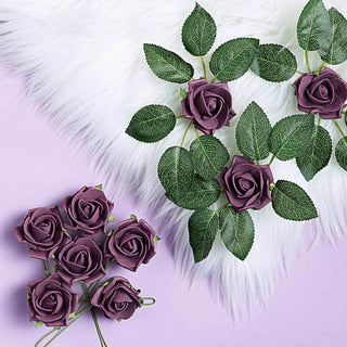 Versatile and Stunning: Eggplant Artificial Foam Flowers with Stem Wire and Leaves