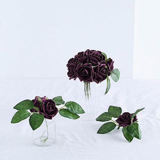 Elegant Eggplant: 24 Roses Artificial Foam Flowers for Event Decor