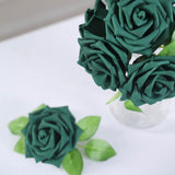 24 Roses | 5inch Hunter Emerald Green Artificial Foam Flowers With Stem Wire and Leaves