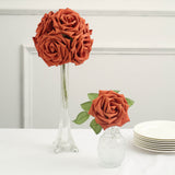 24 Roses 5inch Terracotta (Rust) Artificial Foam Flowers With Stem Wire and Leaves