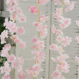 5 Pack Pink Artificial Cherry Blossom Floral Garland, 6ft Silk Flower Hanging Vines