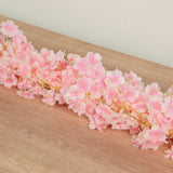 5 Pack Pink Artificial Cherry Blossom Floral Garland, 6ft Silk Flower Hanging Vines