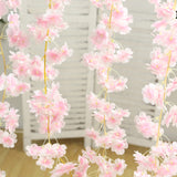 5 Pack Pink Artificial Cherry Blossom Floral Garland, 6ft Silk Flower Hanging Vines