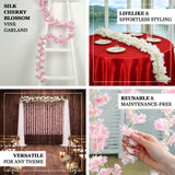 5 Pack Pink Artificial Cherry Blossom Floral Garland, 6ft Silk Flower Hanging Vines