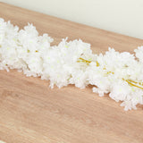 5 Pack White Artificial Cherry Blossom Floral Garland, 6ft Silk Flower Hanging Vines