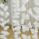 5 Pack White Artificial Cherry Blossom Floral Garland, 6ft Silk Flower Hanging Vines