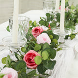 6ft Artificial Eucalyptus Garland with Blush/Dusty Rose Silk Roses#whtbkgd