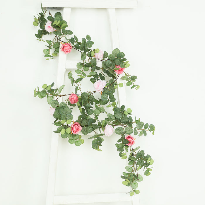 6ft Artificial Eucalyptus Garland with Blush/Dusty Rose Silk Roses