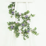 6ft Artificial Eucalyptus Garland with Lavender Lilac/Purple Silk Roses