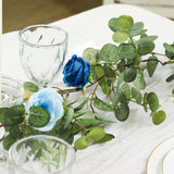 6ft Artificial Eucalyptus Garland with Royal Blue/Light Blue Silk Roses#whtbkgd