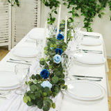 6ft Artificial Eucalyptus Garland with Royal Blue/Light Blue Silk Roses