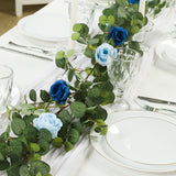 6ft Artificial Eucalyptus Garland with Royal Blue/Light Blue Silk Roses