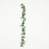 6ft Artificial Eucalyptus Garland with Royal Blue/Light Blue Silk Roses