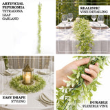6.5ft Green Artificial Wandering Peperomia Tetragona Leaf Vine, Faux Table Hanging Garland