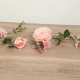 6ft Blush Silk Rose Peony Flower Garland, Mixed Floral Greenery Garland