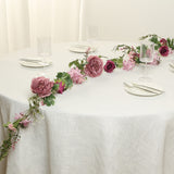 6ft Dusty Rose Silk Rose Peony Flower Garland, Mixed Floral Greenery Garland