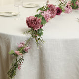 6ft Dusty Rose Silk Rose Peony Flower Garland, Mixed Floral Greenery Garland