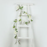 6ft White Silk Rose Peony Flower Garland, Mixed Floral Greenery Garland