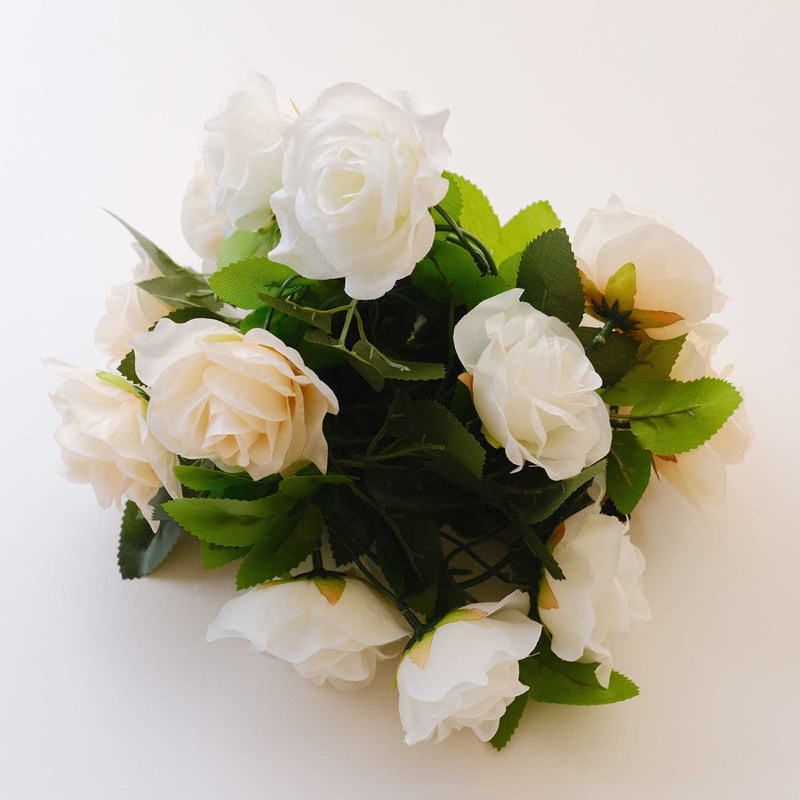 2 Pack 7ft Cream Ivory Artificial Silk Flower Garland Rose Vines 26 Flower Heads#whtbkgd