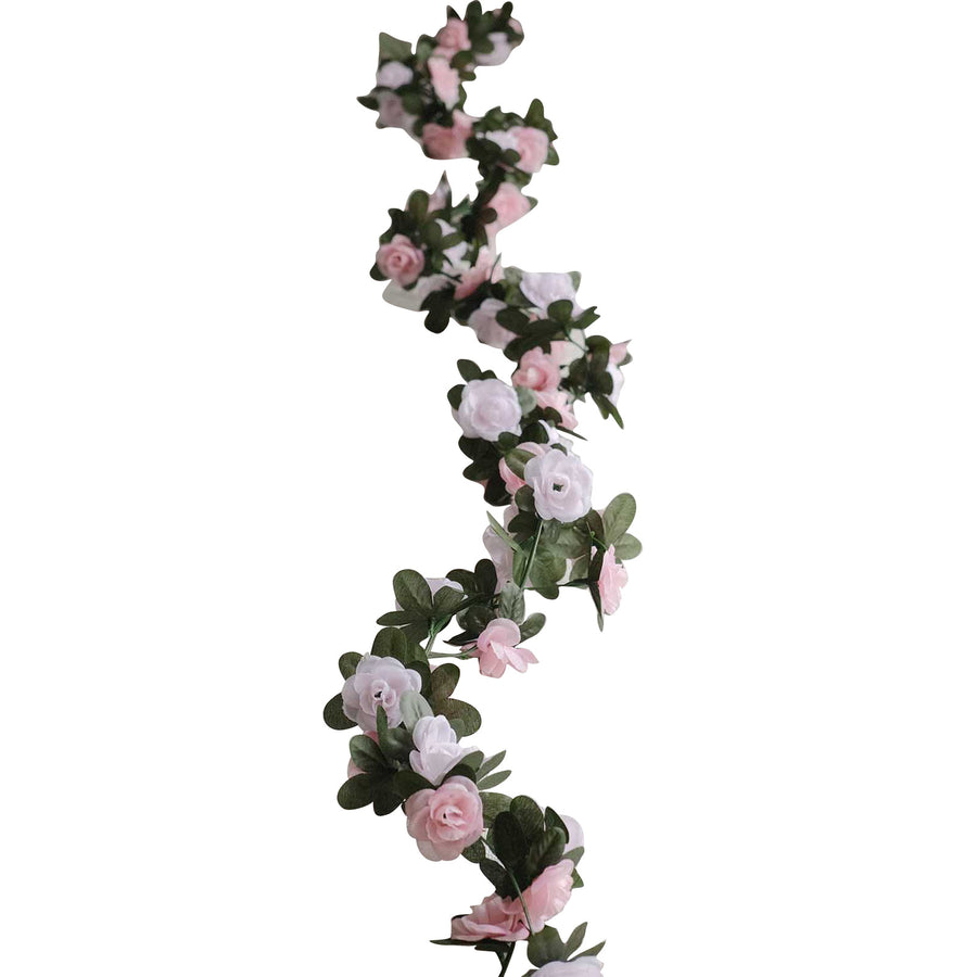 2 Pack 8ft Blush Dusty Rose Artificial Silk Flower Garland Rose Vines#whtbkgd