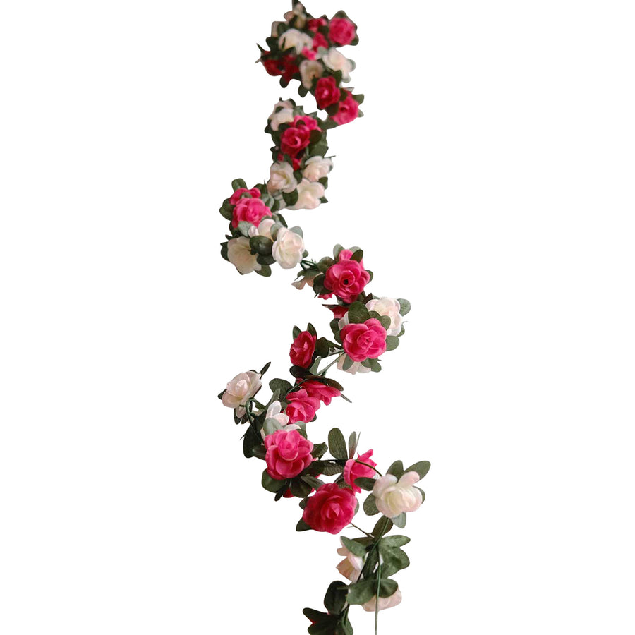 2 Pack 8ft Blush Fuchsia Artificial Silk Flower Garland Rose Vines#whtbkgd