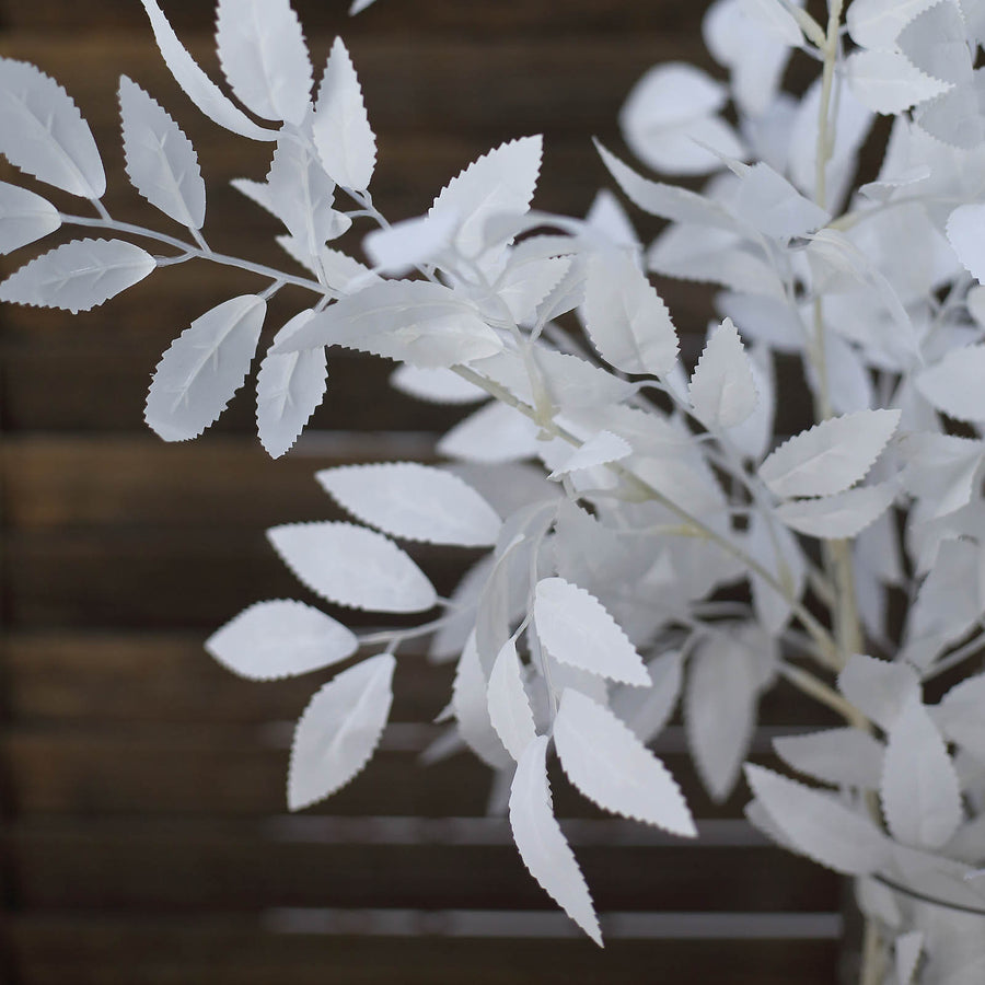 2 Bushes | 42inch Tall White Artificial Silk Beech Leaf Branches, Faux Plant Stem Vase Fillers