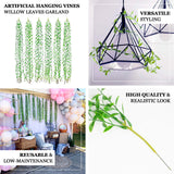 10 Pack Artificial Hanging Vines Weeping Willow Leaves with Stems, Fake Ivy Greenery Garland for Backdrop Wall Decor - 3.5ft