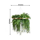 Large Faux Greenery Hoop Chandelier – 24inch Gold Ring 42inch Draping Fern for Boho or Garden-Themed