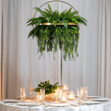 Large Faux Greenery Hoop Chandelier – 24inch Gold Ring 42inch Draping Fern for Boho or Garden-Themed