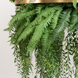 Large Faux Greenery Hoop Chandelier – 24inch Gold Ring 42inch Draping Fern for Boho or Garden-Themed