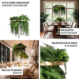 Large Faux Greenery Hoop Chandelier – 24inch Gold Ring 42inch Draping Fern for Boho or Garden-Themed
