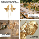 Artificial gold round eucalyptus leaf branches 27" with metallic finish