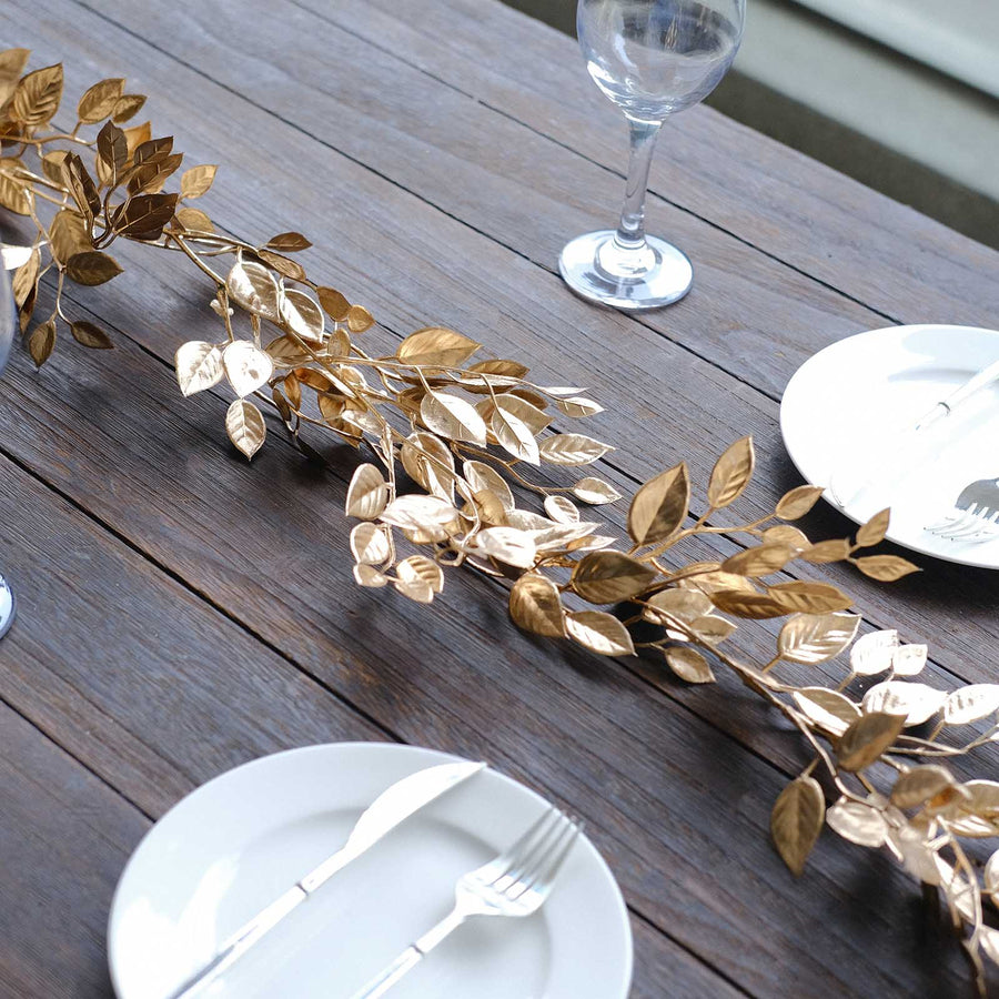 6ft Metallic Gold Magnolia Leaf Hanging Vine, DIY Craft Table Garland Wreath