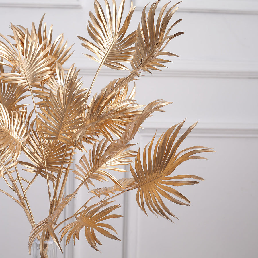 3 Pack | 24inch Metallic Gold Artificial Plant Leaf Vase Fillers, Faux Palm Leaf Branches