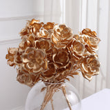 2 Pack | 17inch Metallic Gold Faux Rose Bloomed Flower Bouquet, Open Flower Arrangement
