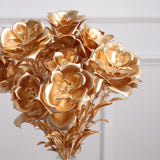 2 Pack | 17inch Metallic Gold Faux Rose Bloomed Flower Bouquet, Open Flower Arrangement
