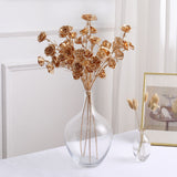 3 Pack Metallic Gold Decorative Faux Rose Flower Branches, Artificial Floral Sprays - 22"