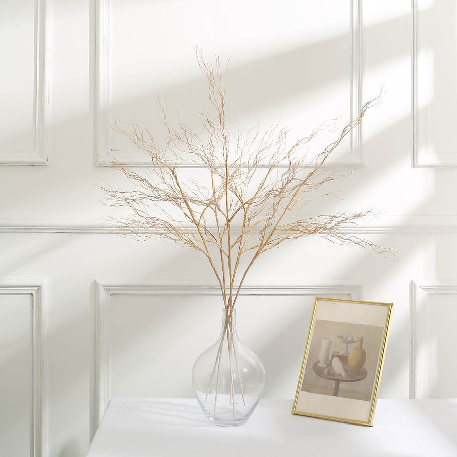 4 Pack | 39inch Metallic Gold Artificial Curly Willow Twig Branch Spray, Bendable Vase Fillers