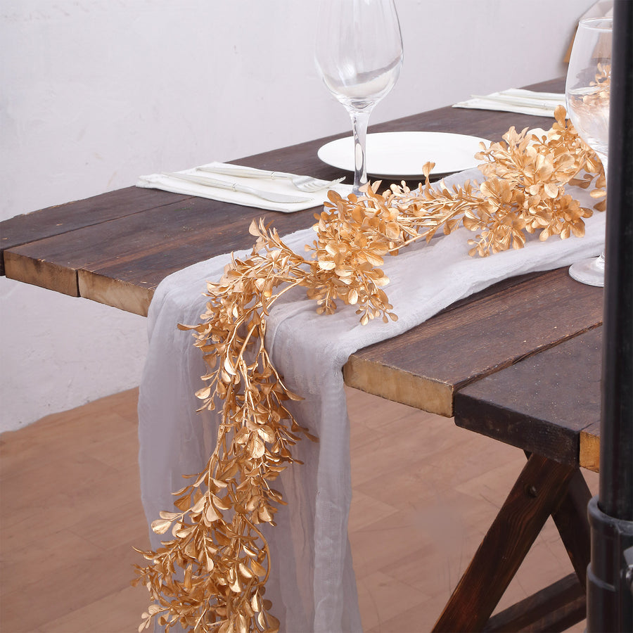 6ft Metallic Gold Artificial Boxwood Leaf Hanging Vine, Faux Decorative Table Garland