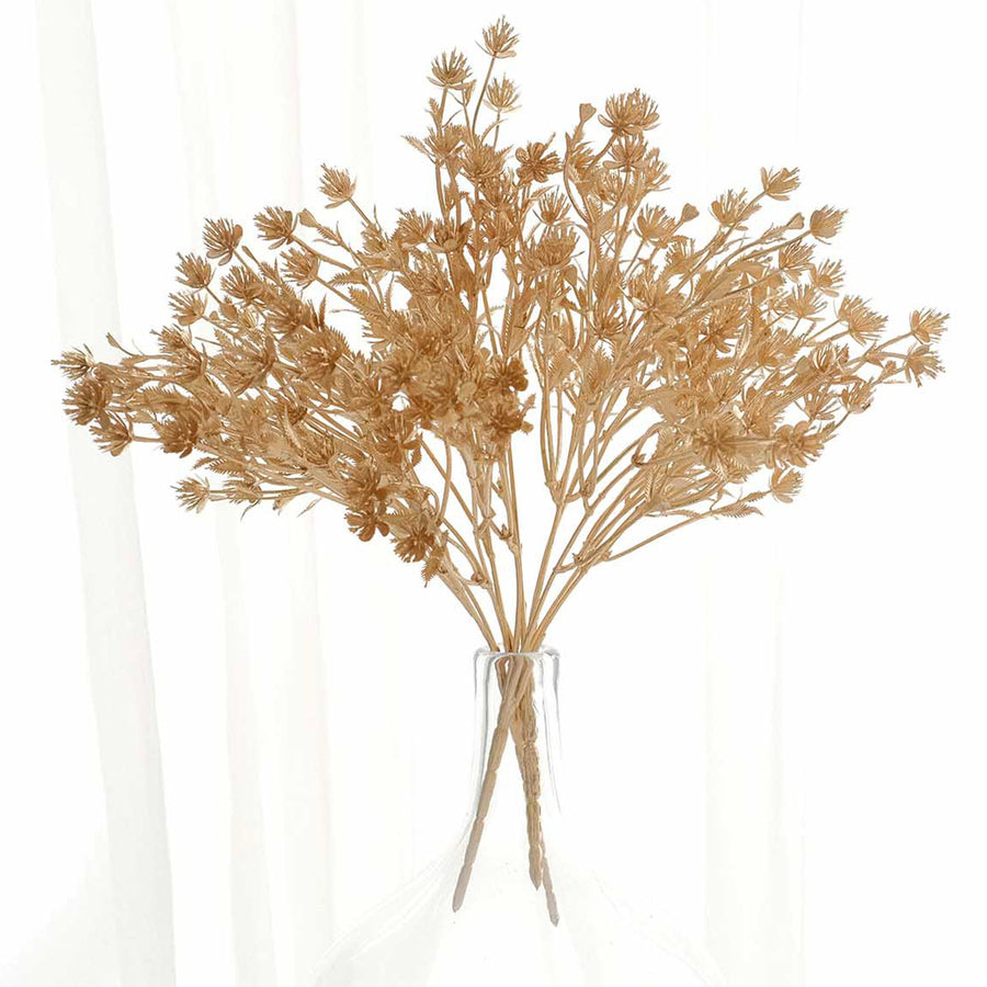 4 Pack Metallic Gold Artificial Baby's Breath Flower Bushes, Gypsophila Floral Bushes