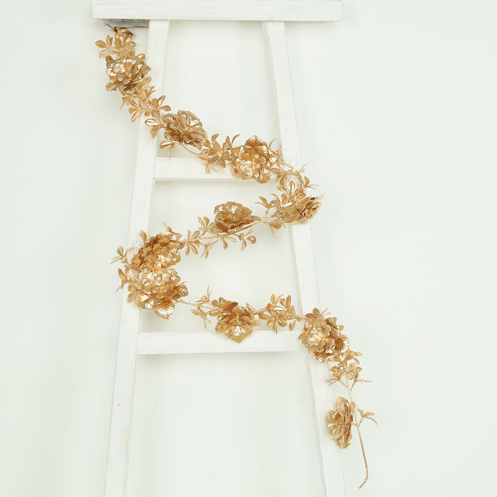 6.5ft Metallic Gold Artificial Flower Garland  - Magnolia & Jasmine Hanging Vine for Table