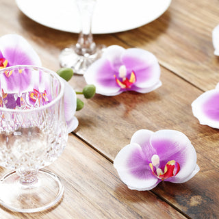 Vibrant Purple/White Artificial Silk Orchids for DIY Crafts and Event Decor
