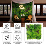 Artificial grass wall panel 40"x40" with mixed fern & ivy leaves for events and décor.