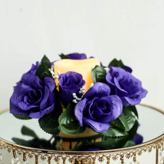 Add a Touch of Elegance with Purple Artificial Silk Rose Flower Candle Ring Wreaths
