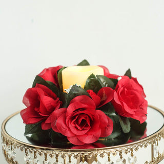 Enhance Your Décor with the Vibrant Red Silk Rose Flower Candle Ring