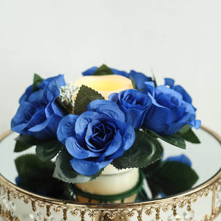 Enhance Your Décor with Royal Blue Artificial Silk Rose Flower Candle Ring Wreaths