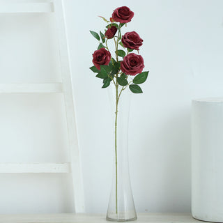 Create a Captivating Atmosphere with Burgundy Artificial Silk Rose Flower Bush Stems