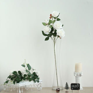 Experience the Beauty of White Artificial Silk Rose Flower Bush Stems